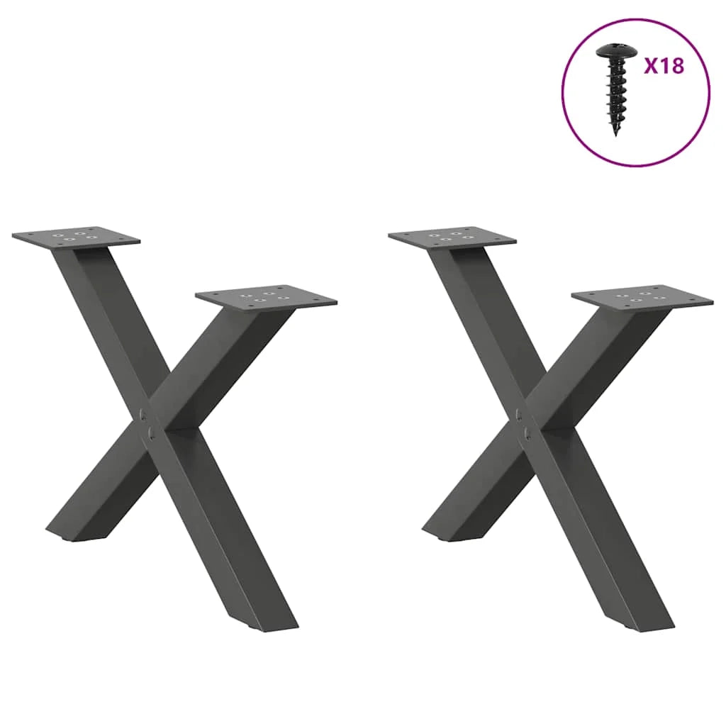 Set di 2 gambe per tavolino a forma di X 50 x 30 cm con piedini regolabili stile moderno acciaio antracite 02_0057153