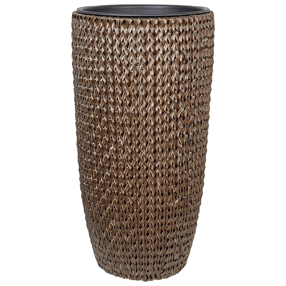 Set di 2 vasi in finto rattan marrone per piante con inserto per interni ed esterni