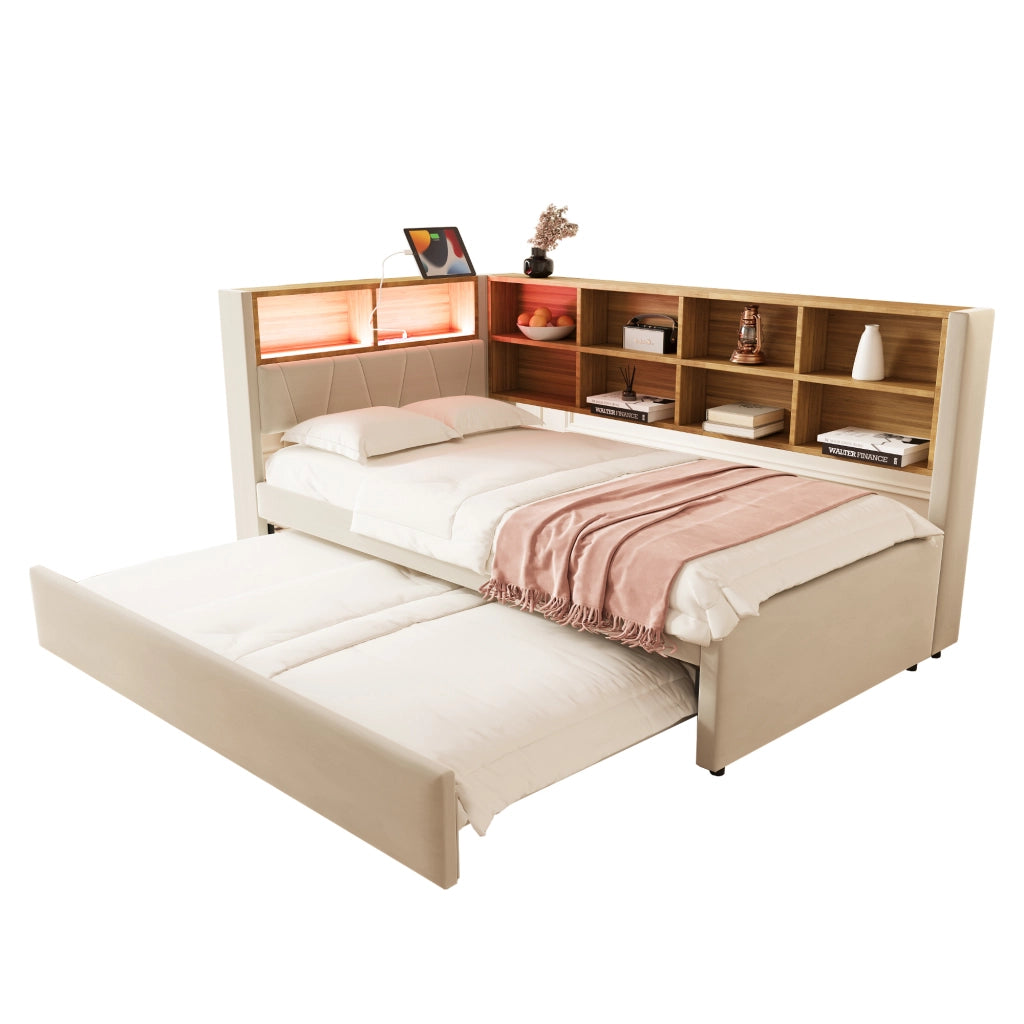 Divano letto multifunzione flanella beige 90x200 cm