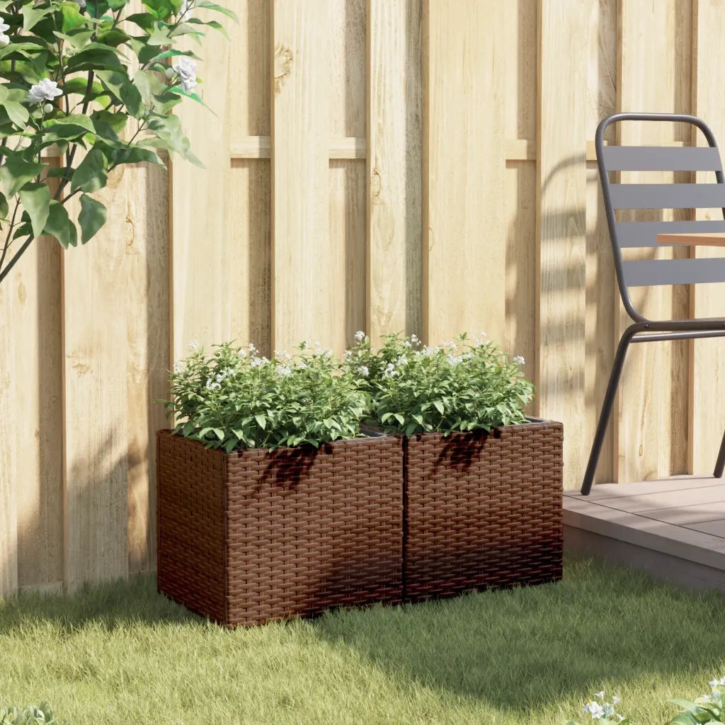 2 pz Fioriere | Cassetta per fiori | Vaso da Giardino Marrone 36x30x32 cm in Polyrattan