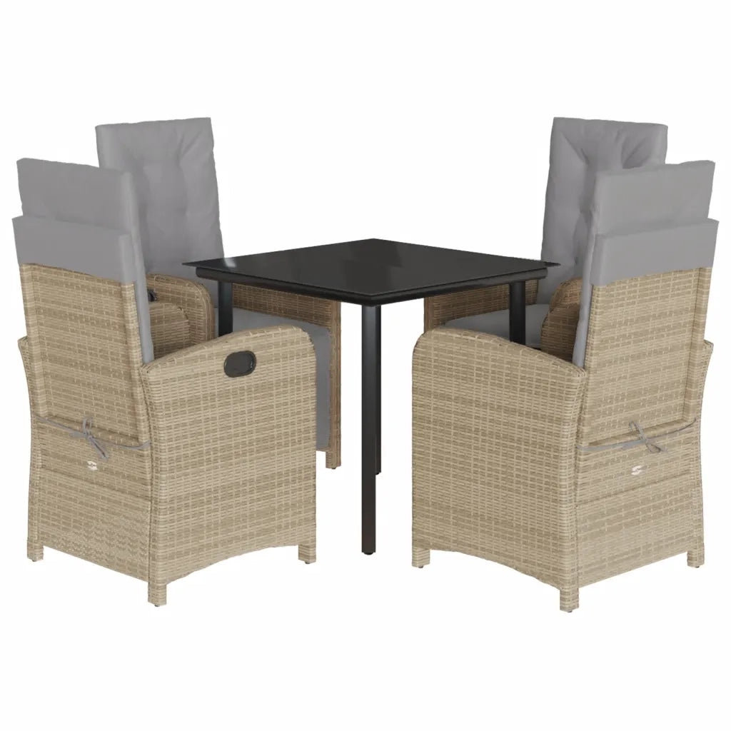 Set da Pranzo da Giardino 5 pz con Cuscini Beige in Polyrattan