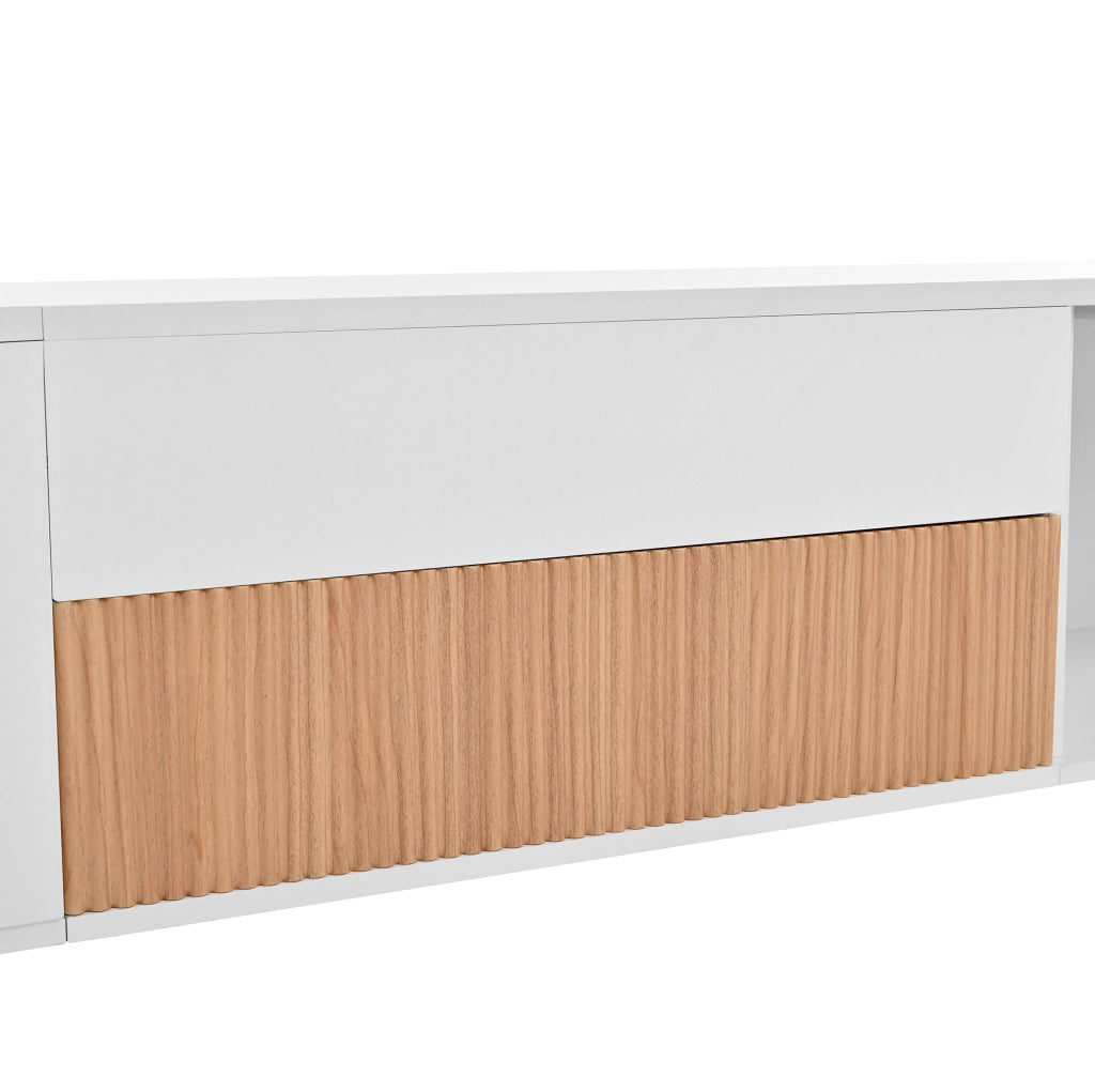 Mobile TV 180x34x30 cm con ripiano estraibile e doppio montaggio in truciolato bianco