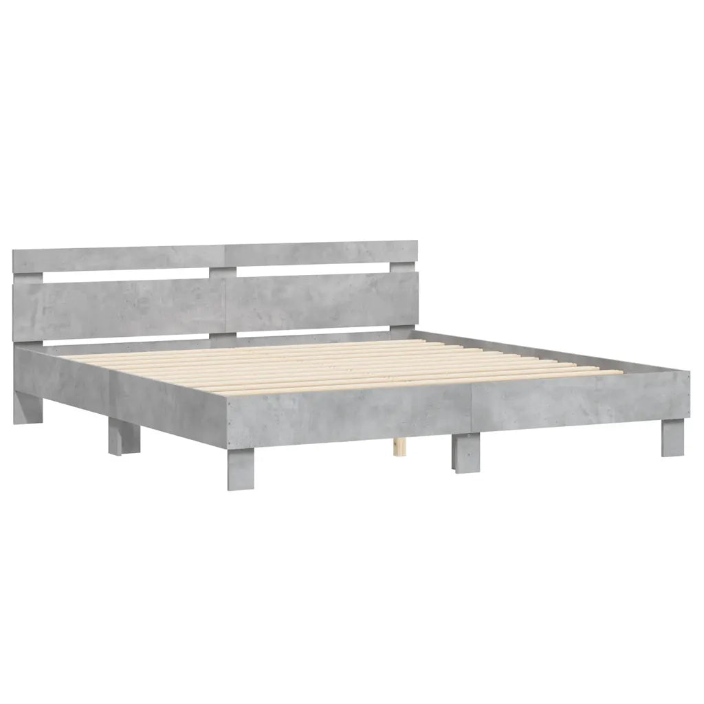 Letto matrimoniale | Letto per adulti | Giroletto Testiera Grigio Cemento 180x200 cm Legno Multistrato