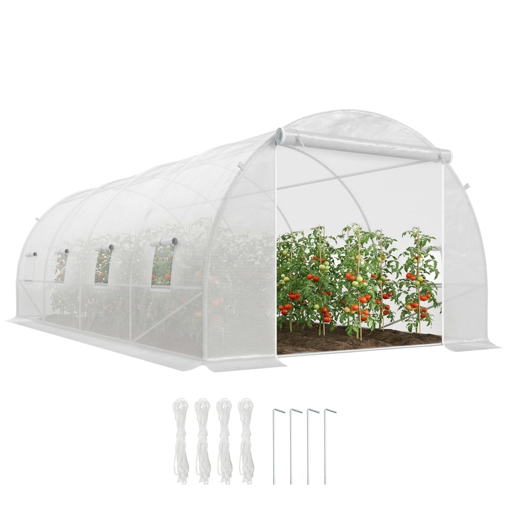 Serra da Giardino a Tunnel Per Piante, Struttura in Metallo e Copertura in PE, 6x3x2m, Bianco