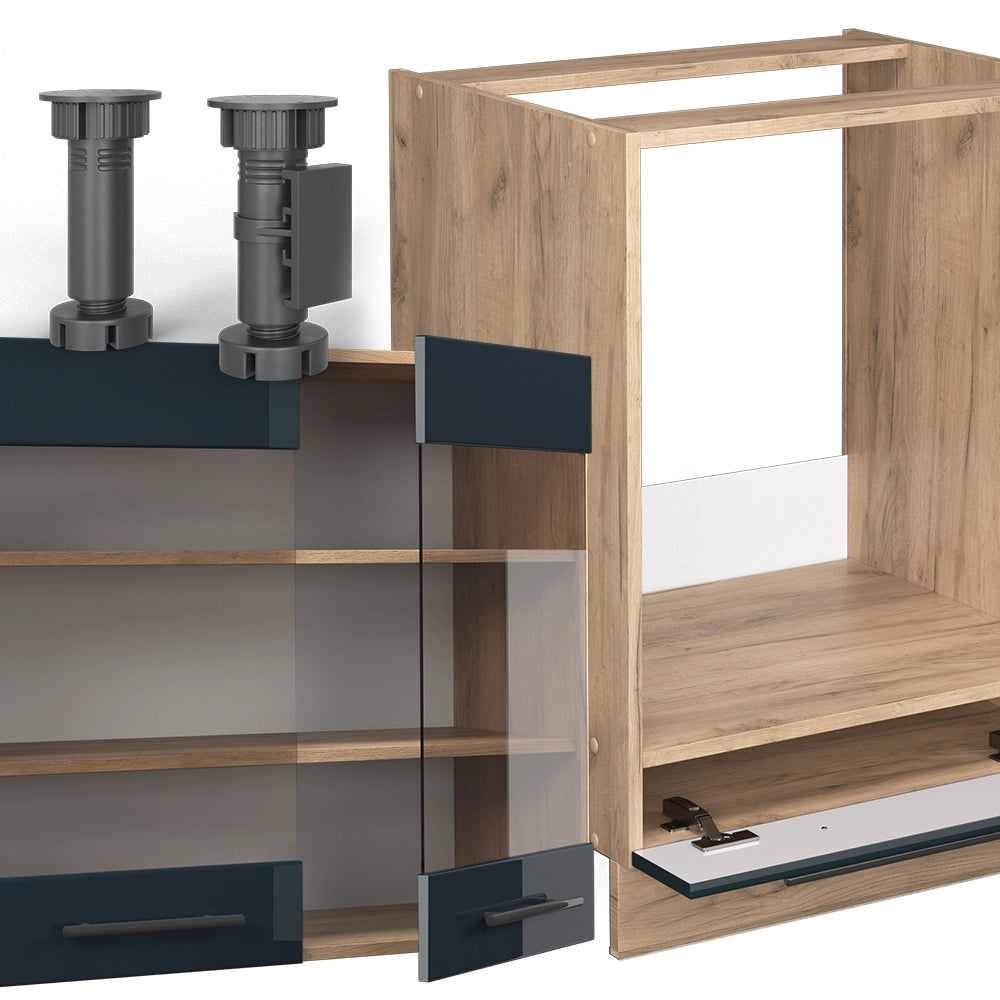 Cucina angolare completa Fame-Line Blu scuro lucido/Rovere dorato 287 x 227 cm, PL Antracite Vicco