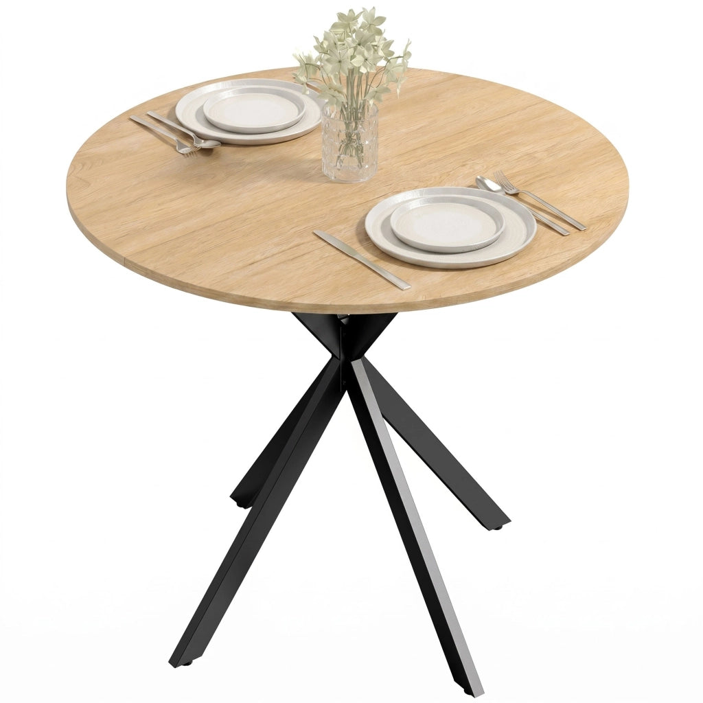 Tavolo da pranzo rotondo ¨C Minimal ¨C Bianco effetto rovere, metallo, 80 cm