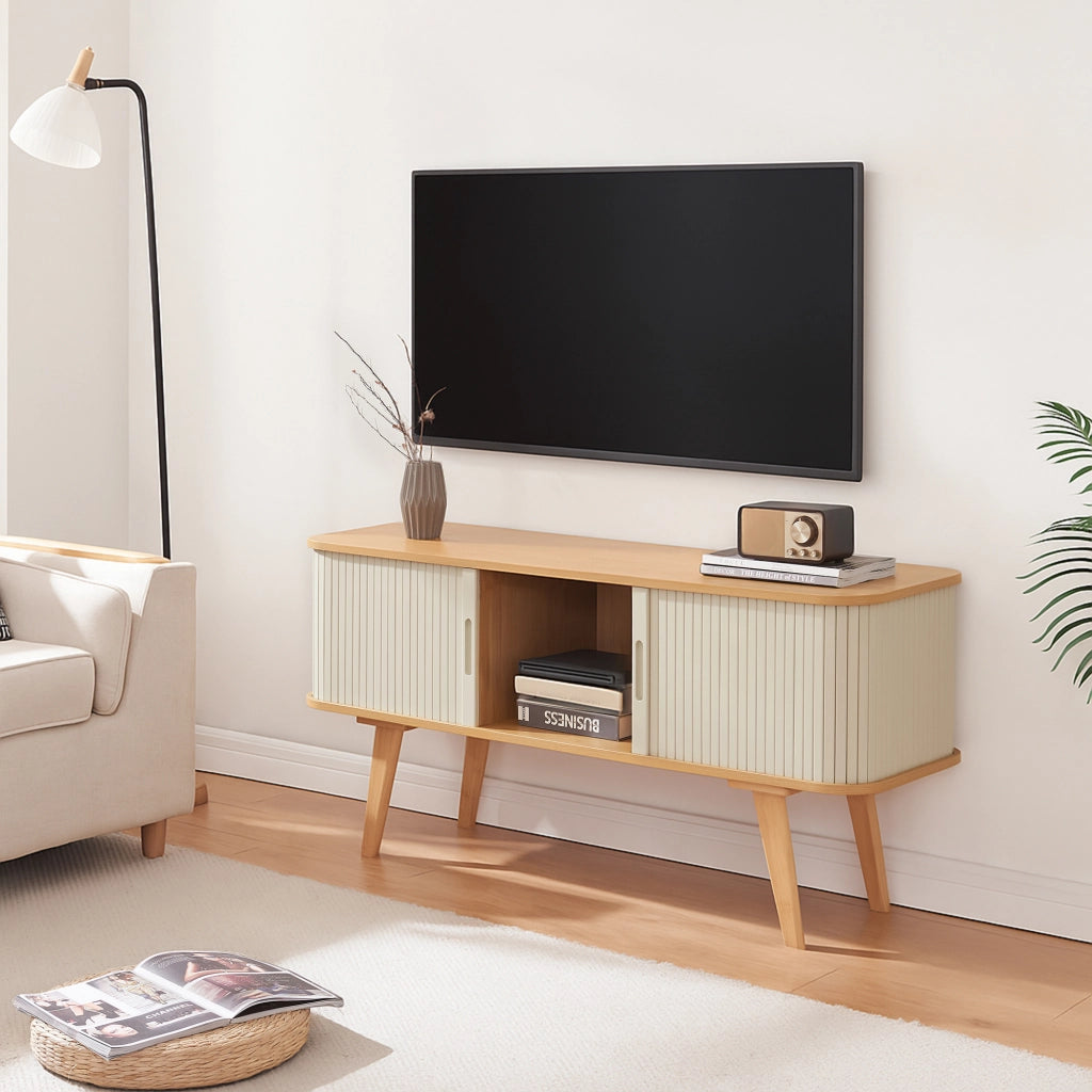 Mobile TV Tysvær 120x40x58 cm - Naturale / Bianco Crema [en.casa]