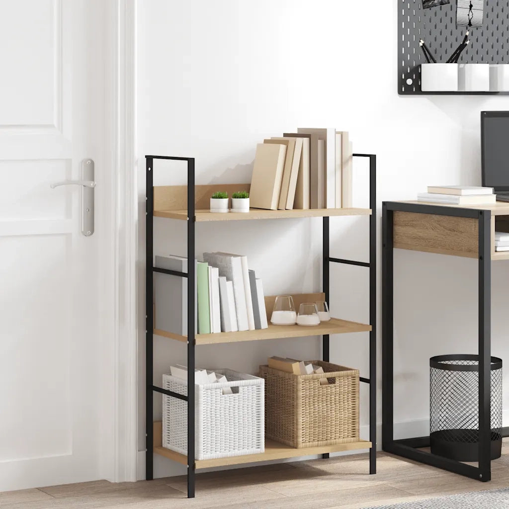 Scaffale Libri 3 Ripiani Rovere 60x27,6x90,5 Legno Multistrato 288219