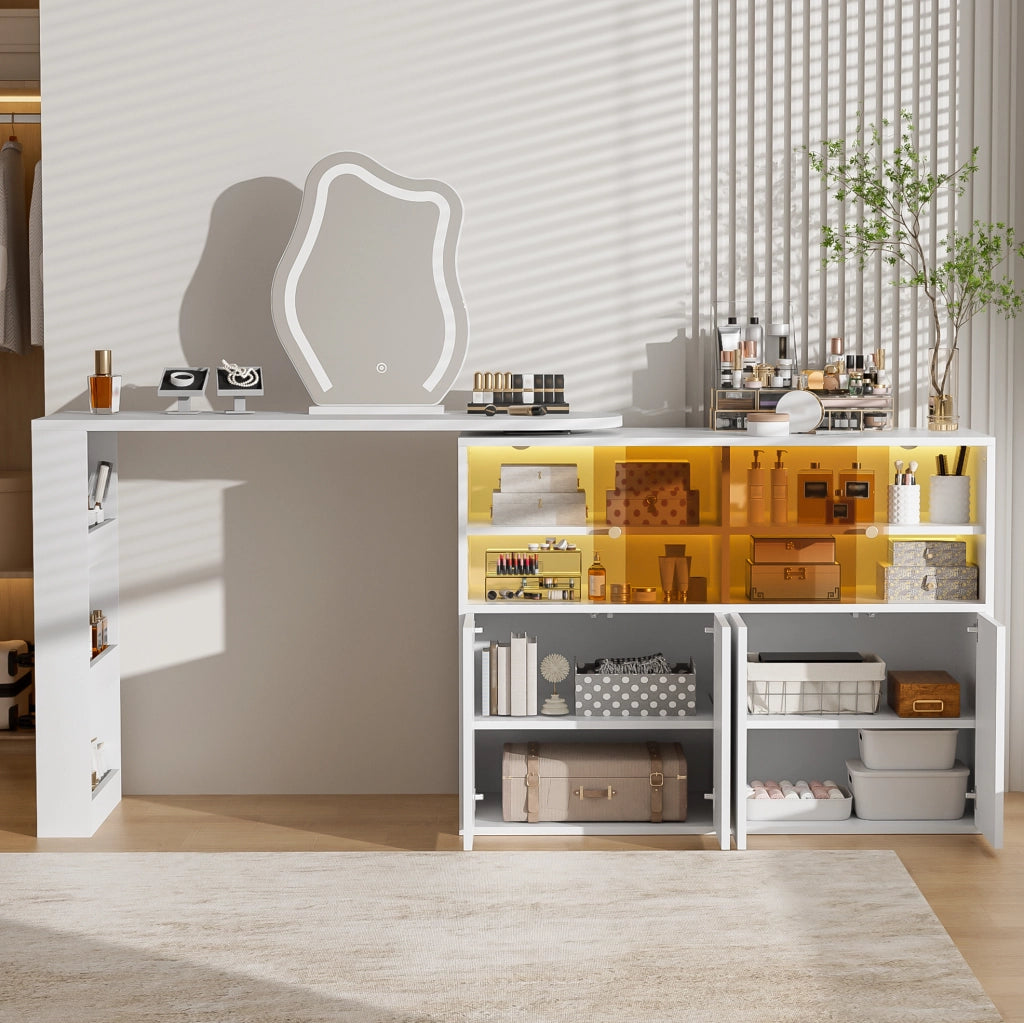 Tavolo da trucco girevole con specchio LED e ampio spazio