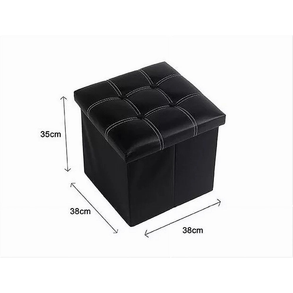 Trade Shop - Pouff Puff Pouf Contenitore Imbottito Portaoggetti Seduta Nero 38x38x35 Cm 79429 -