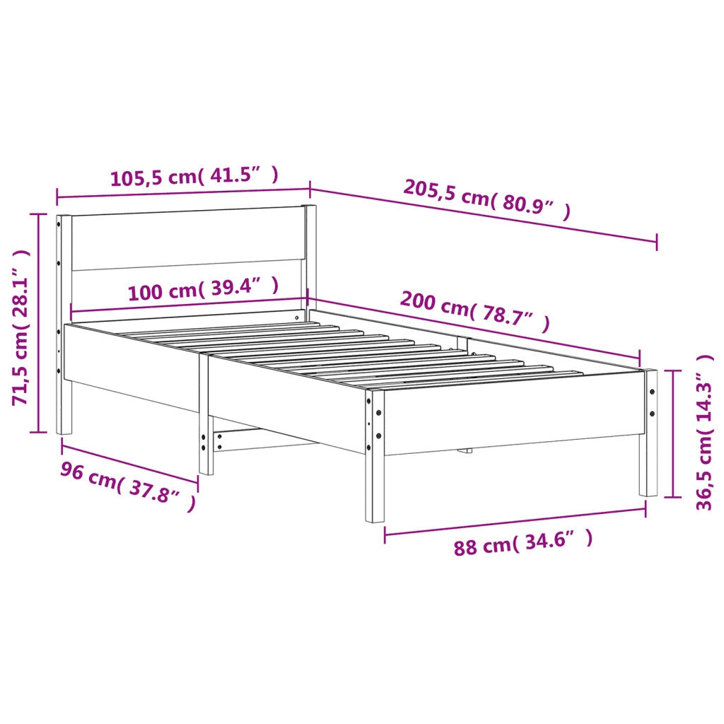 Letto senza Materasso Marrone Cera 100x200 cm in Legno di Pino