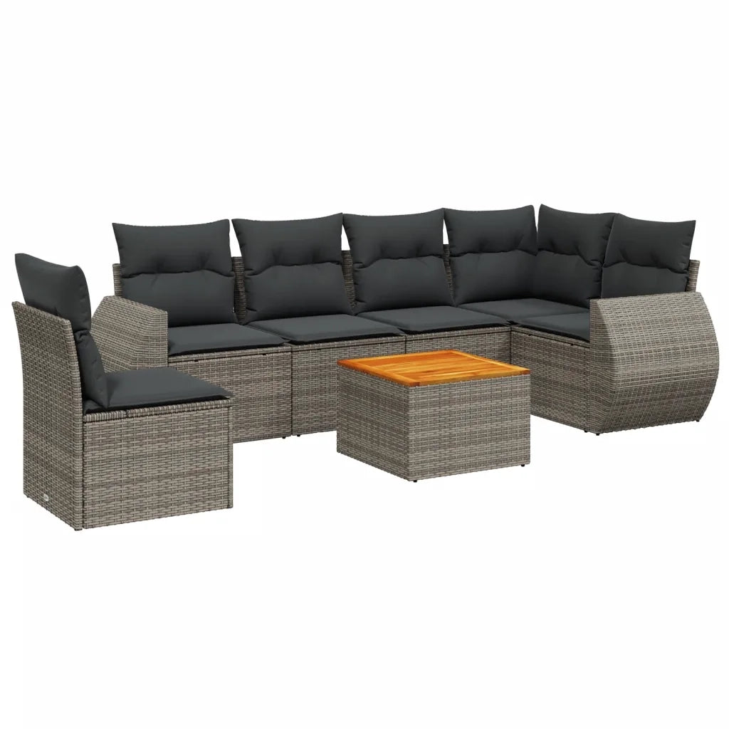 Set Divani da Giardino 7 pz con Cuscini Grigio in Polyrattan 3225031