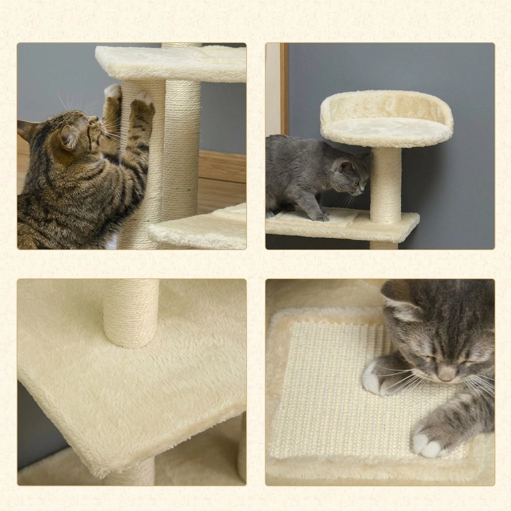 Tiragraffi per Gatti a Più Livelli con Pali in Sisal; Piattaforma Panoramica; 100 cm Beige