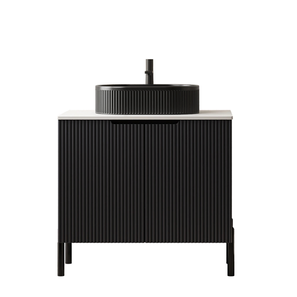 Mobile sottolavabo da bagno con 2 ante e chiusura rallentata, lavabo ovale in ceramica, nero bianco, 76 × 48 × 88 cm