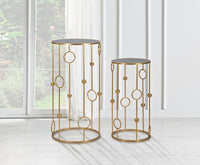 Set 2 Tavolini Cage Ø50 cm e Ø40 cm in Ferro e MDF Oro