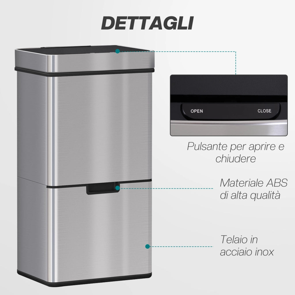 Pattumiera 72L 3 Scomparti con Sensore Infrarossi ¨C Zephmum ¨C Acciaio e ABS 42x30x81 cm