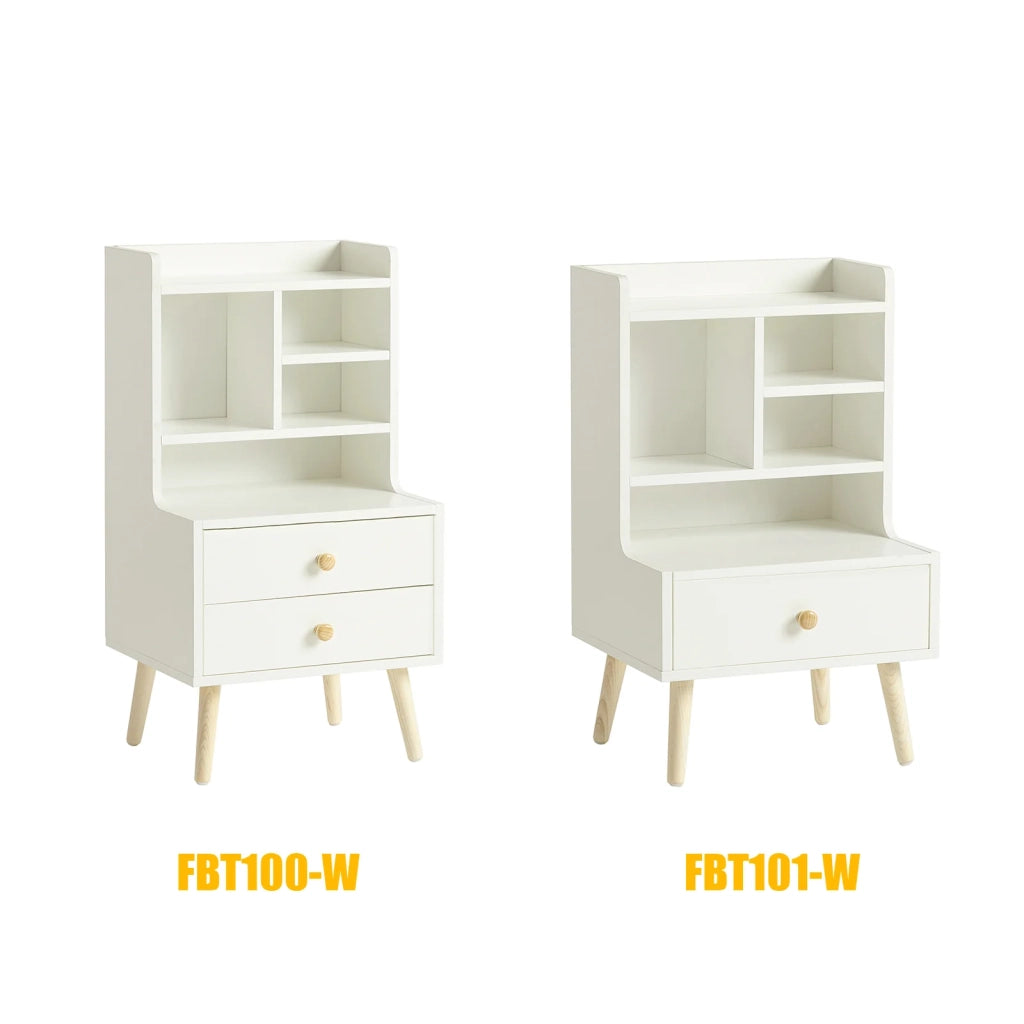 Comodino Camera da Letto Cassettiera Comodino Bianco Comodini con 3 Ripiani e 2 cassetti FBT100-W