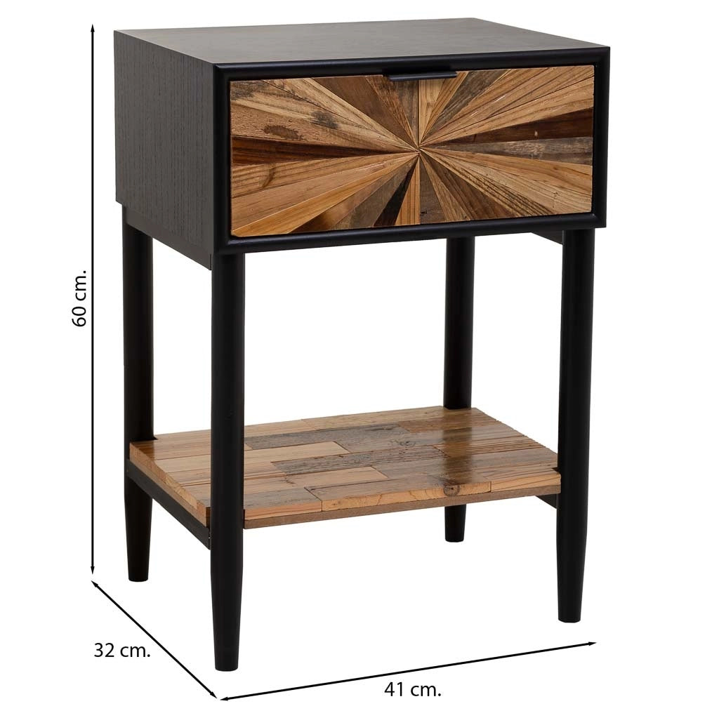Tavolo in legno e metallo con 1 cassetto e 1 ripiano marrone 41x32x60