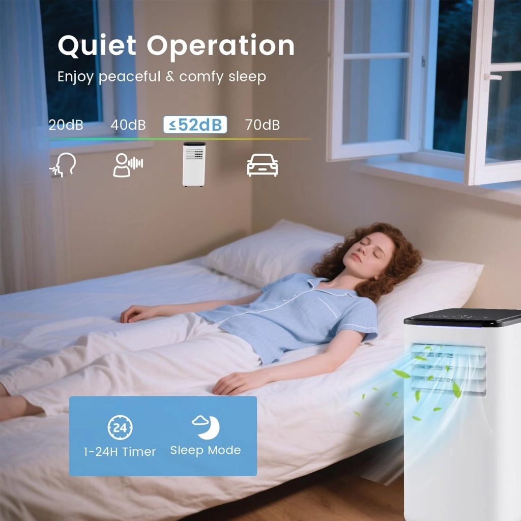 Condizionatore Portatile con Evacuazione 7000 BTU, Climatizzatore Portatile 4 in 1 Ventilatore & Deumidificatore & Raffreddatore & Riscaldamento, Timer 24H, 3 Modalità di Controllo Intelligente