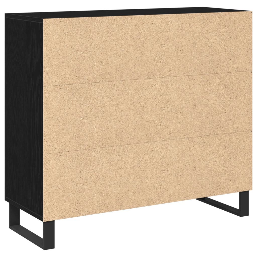 Sideboard  con 3 porte in rovere nero 90x34x80 cm in legno ingegnerizzato