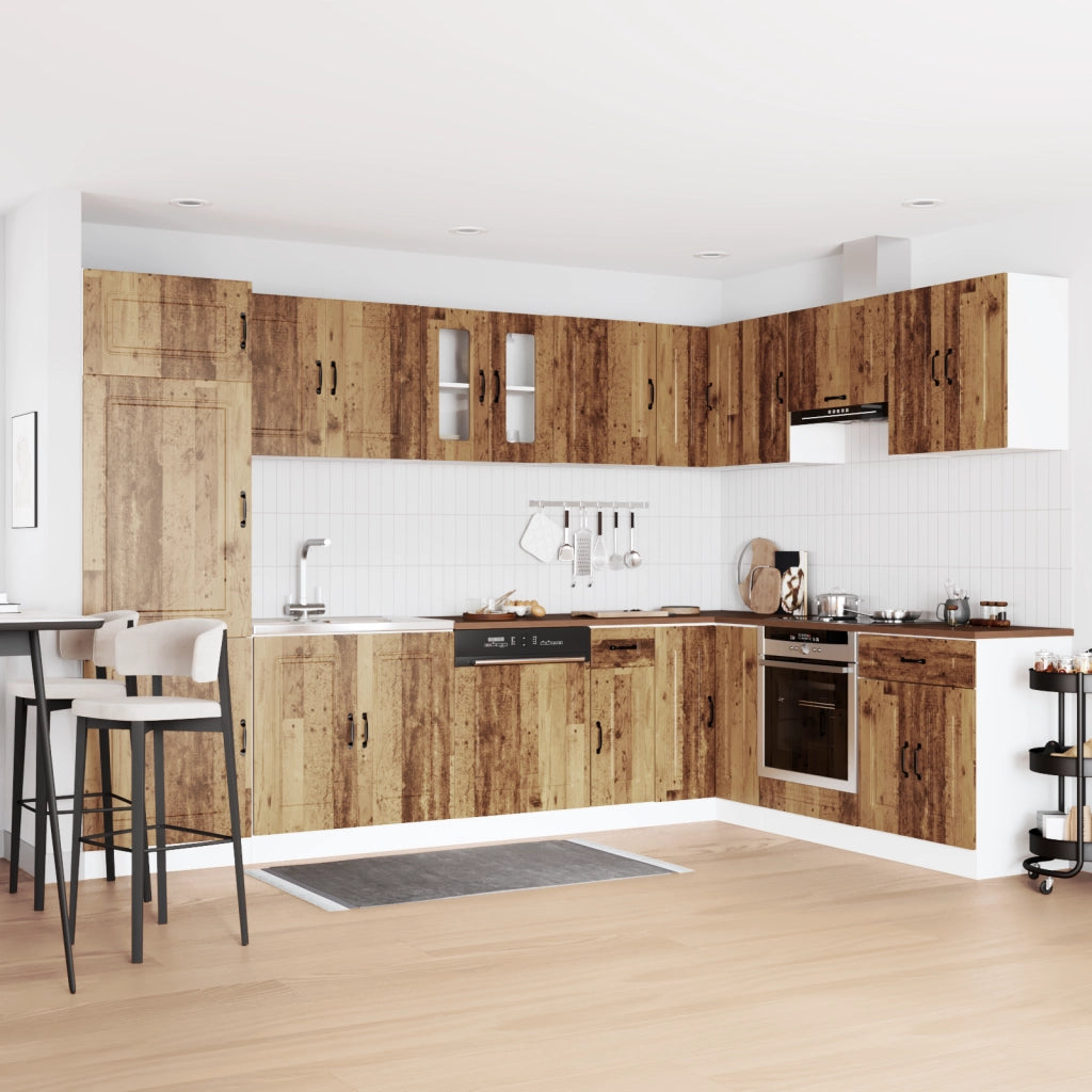 Armadio da Cucina  "Kalmar" con Doppi Lavelli in Legno Vecchio