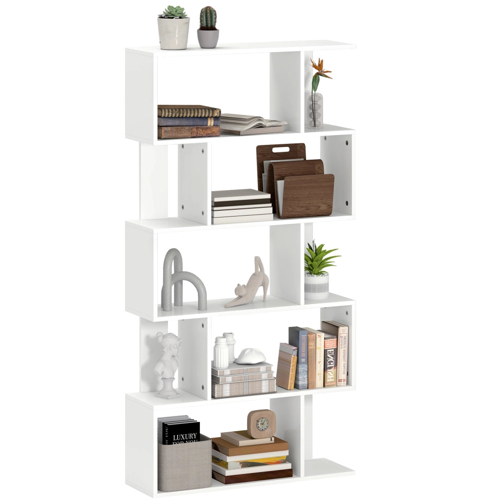 Libreria Asimmetrica a S a 5 Livelli 80x24x159 cm in Legno Bianco