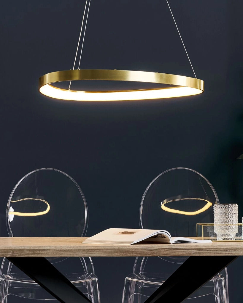 Lampada a sospensione in metallo dorato con luce a LED integrata novità forma rotonda a sospensione moderna illuminazione glamour