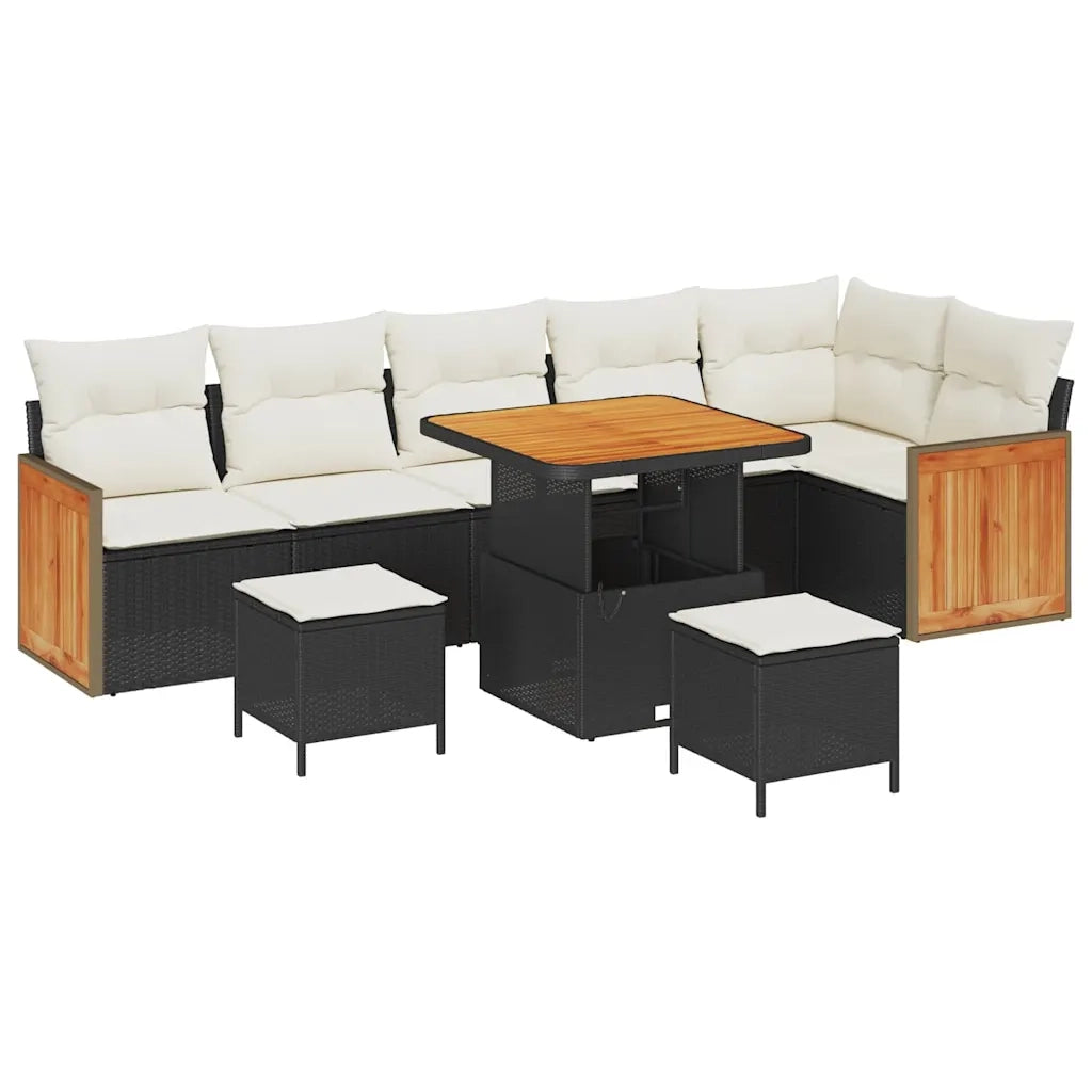 Set Divano da Giardino 11 pcs Nero e Crema polyrattan