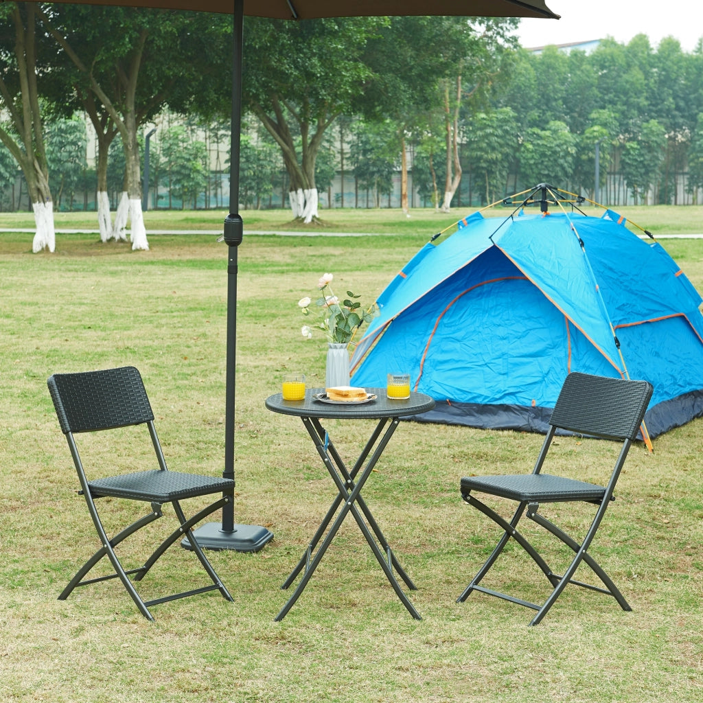 Tavolo da Picnic Mark Pieghevole Ø60 x 74 cm Nero Effetto Rattan [en.casa]