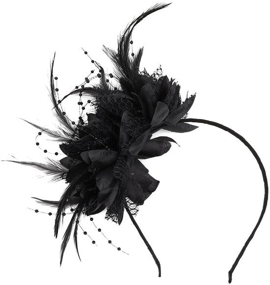 Fascetta con piume - Clip rimovibile - Cintura per capelli - Velata elegante - Accessorio per capelli femminile - Poliestere 15,5 cm - Copricapo