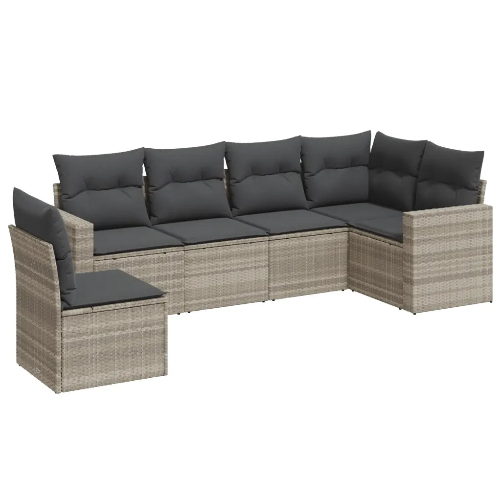 Set Divano da Giardino 6pz | Set Salotto da Giardino con Cuscini Grigio Chiaro Polyrattan