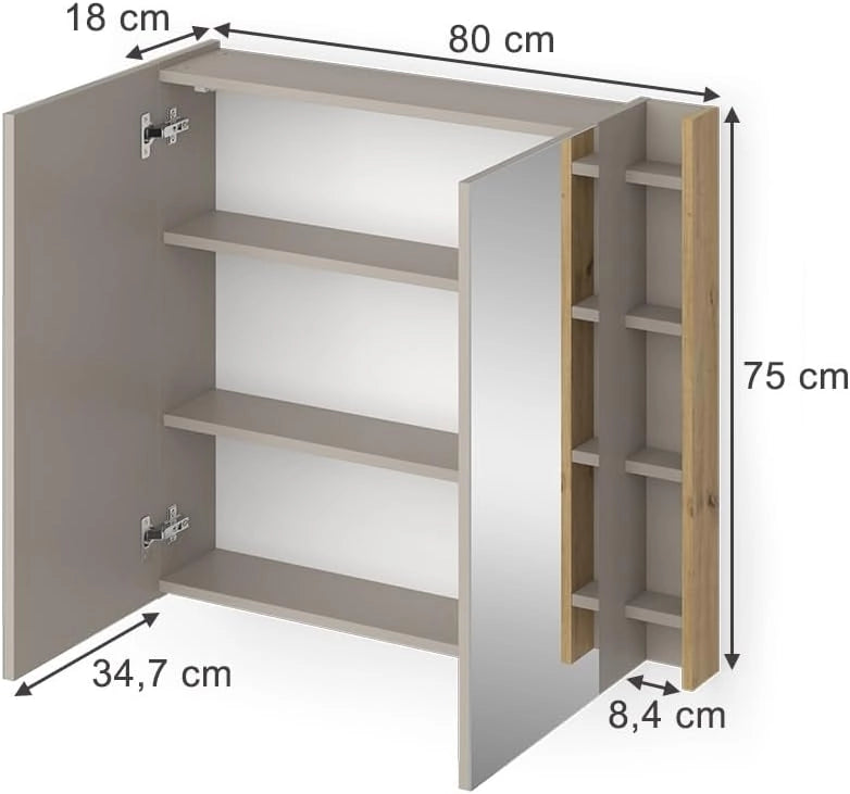 Specchio contenitore bagno Edelin, Cachemire, 80 x 75 cm con ripiani, per montaggio a parete con superficie a specchio integrata