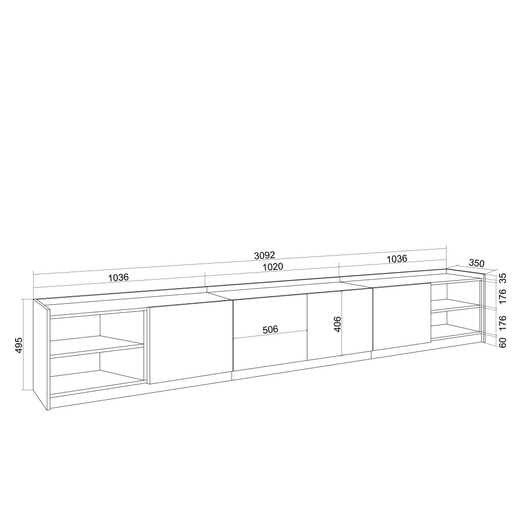 Mobile TV Soggiorno, 310x50x37 cm, Per TV fino a 80", Mobile Soggiorno, Rovere e nero