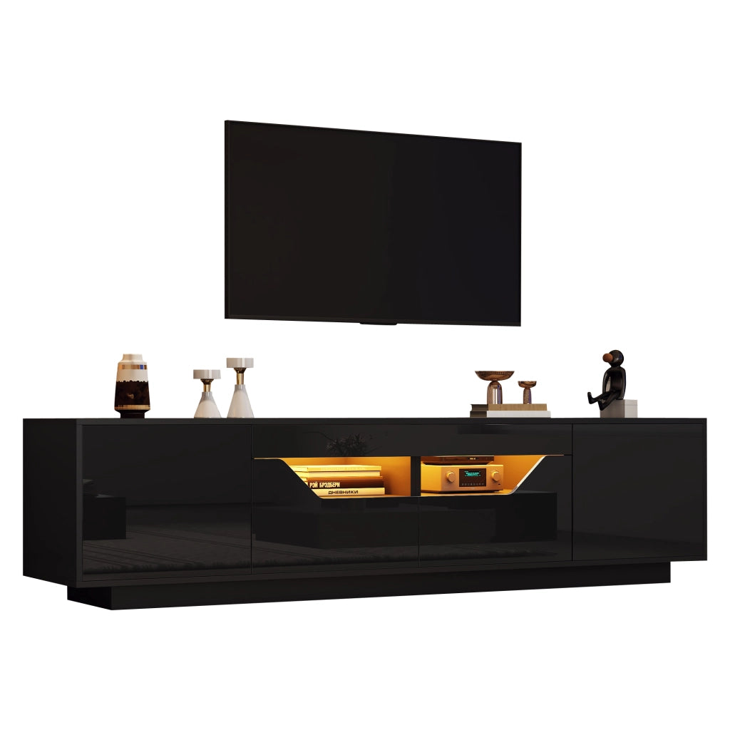Mobile TV con 2 cassetti; 2 vani e LED - per soggiorno - in truciolare - 180×40×45 cm - nero