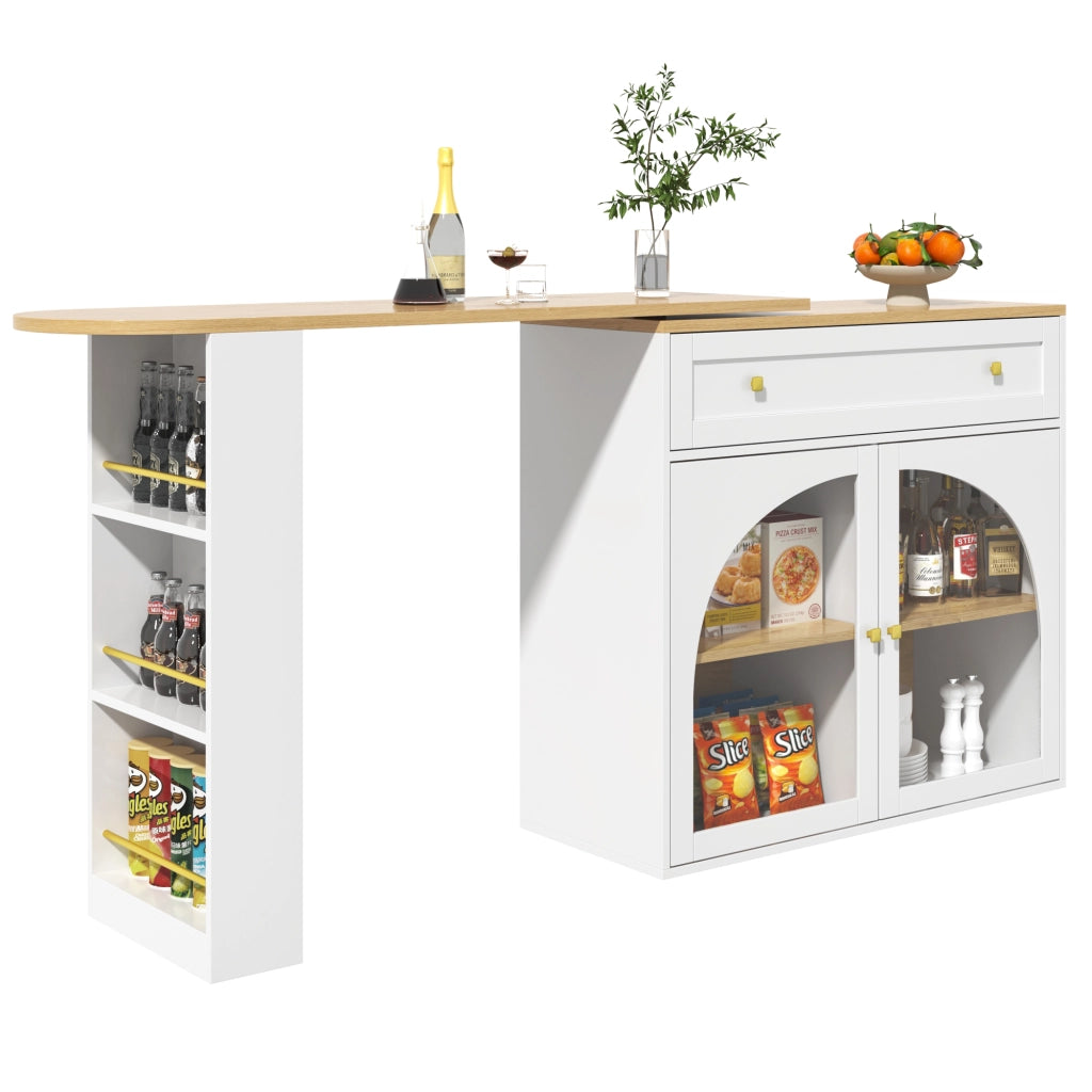 Bartisch allungabile con ripiani laterali, 138-204x39x104 cm, bianco