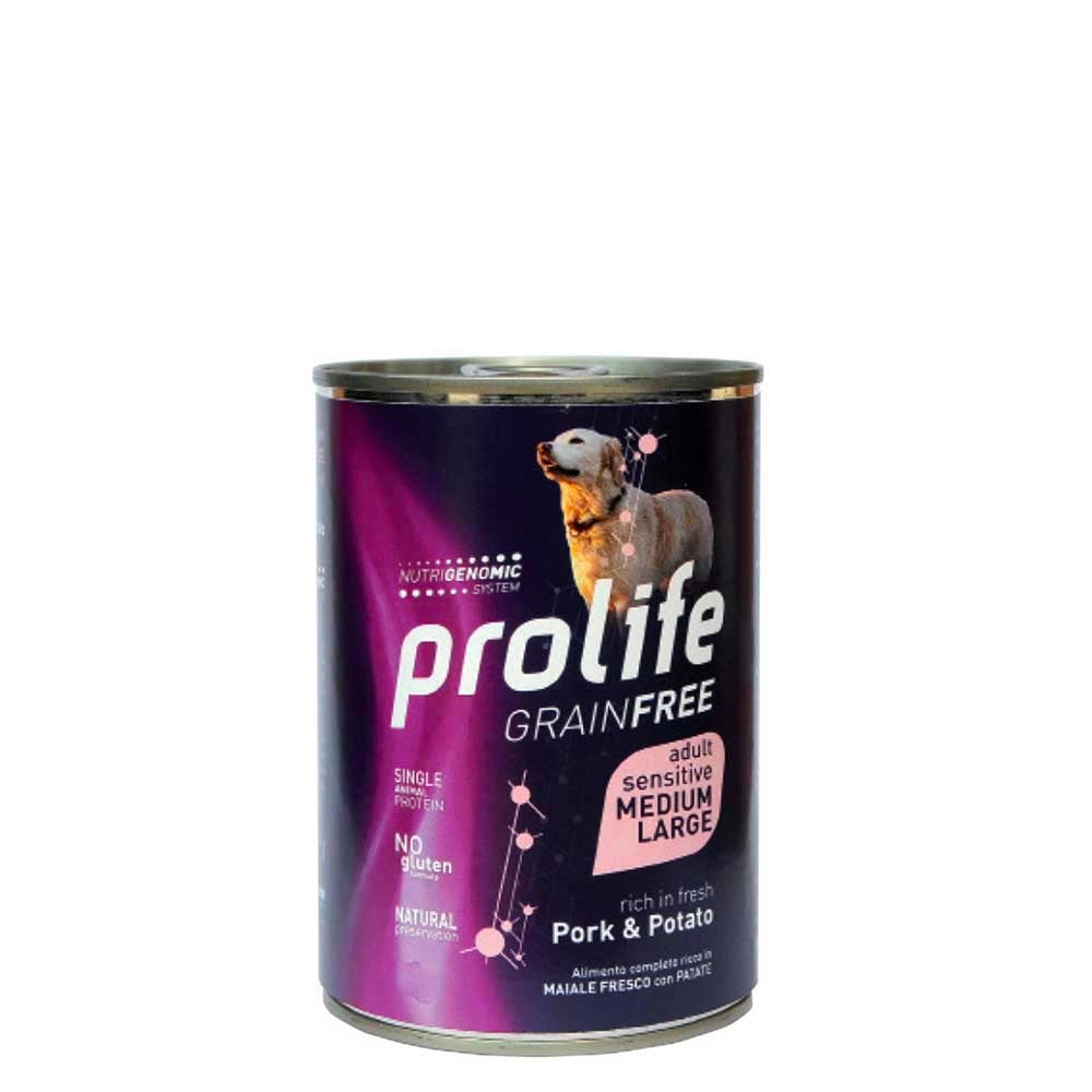 Prolife Grain Free maiale e patate Adult Medium/Large umido cane 6x800g