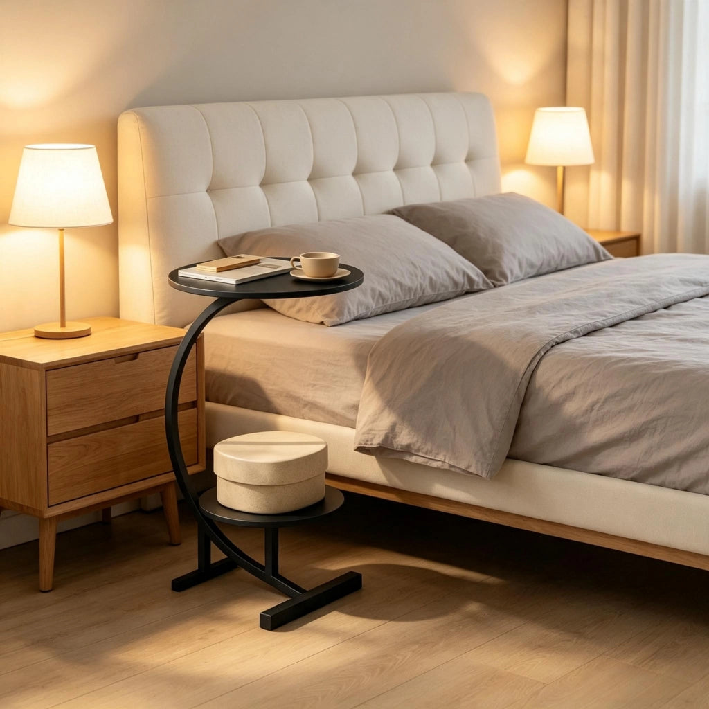 TAVOLINO Ø40+Ø30x66 cm Nero in MDF e Metallo