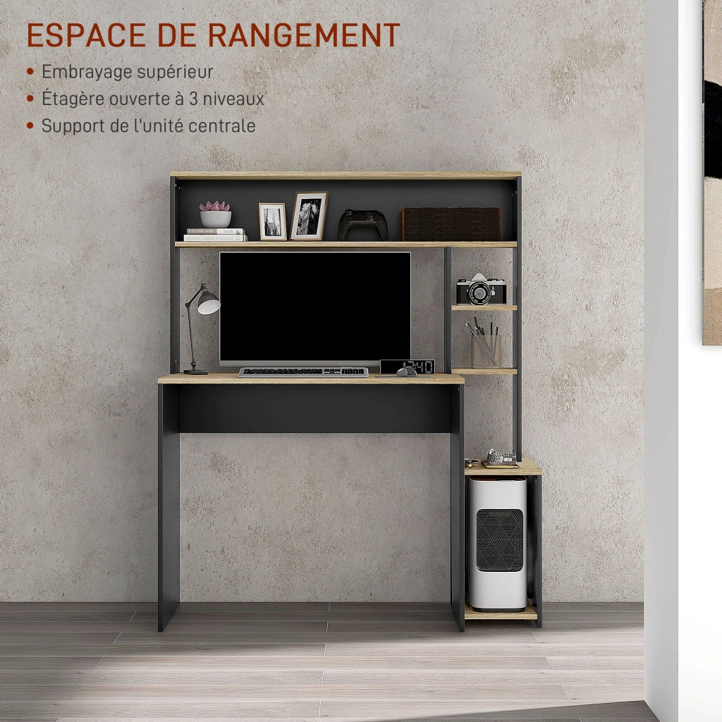 Scrivania con scaffale e supporto per PC ¨C zephmum ¨C Legno bianco 114x45x138 cm