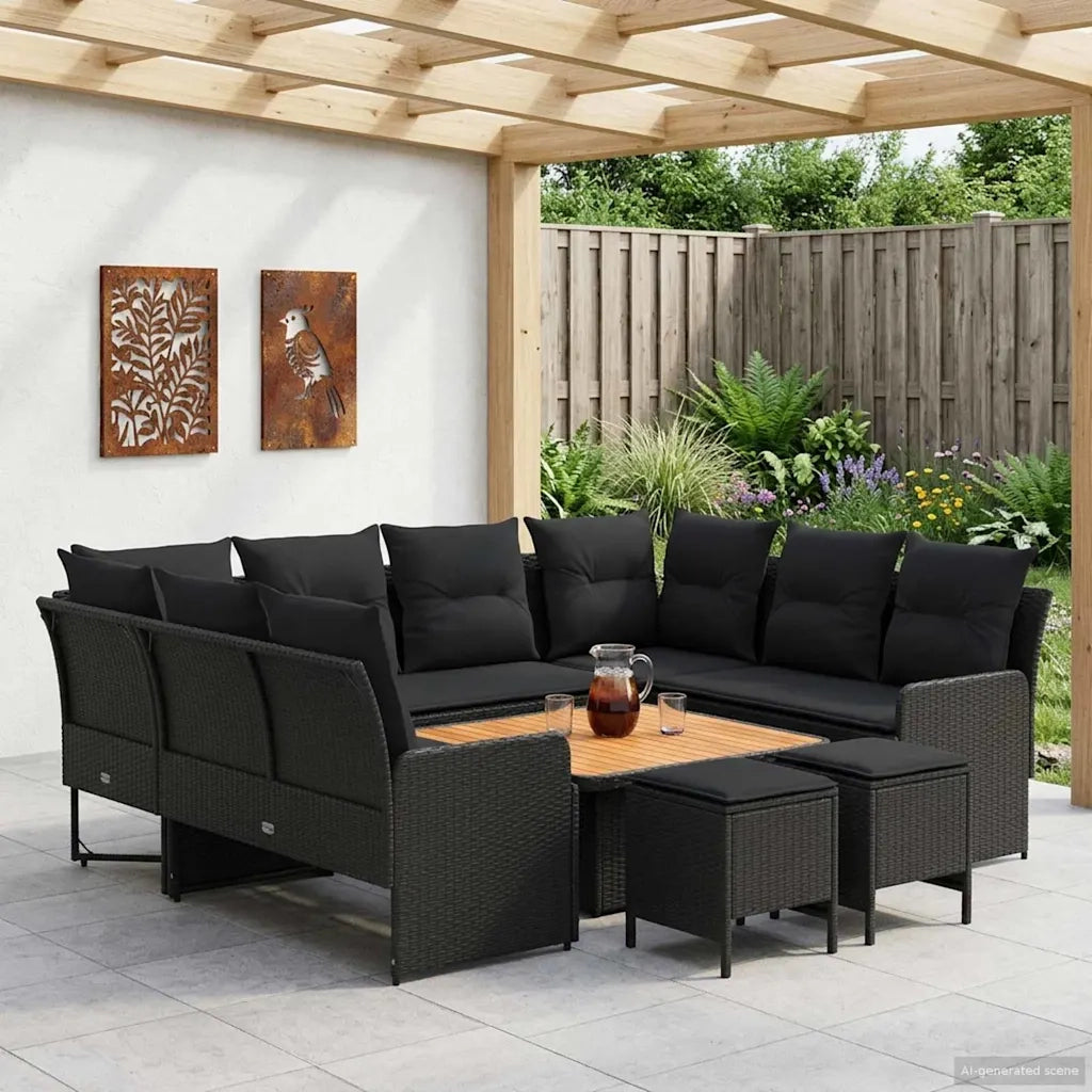 Set di Mobili con cuscino 8 pcs Nero Rattan in PE