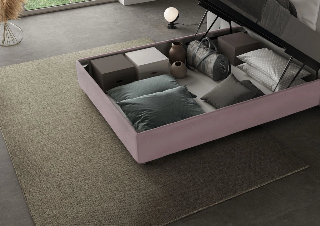 BS COM Letto una piazza e mezza contenitore imbottito 110x200 microfibra glicine