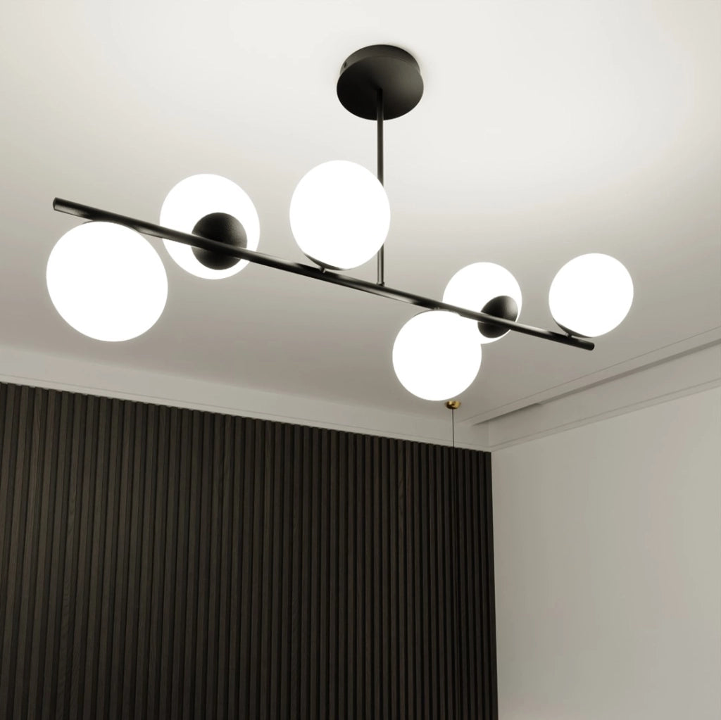 Lampadario Emibig BIOR 6xE14 nero con vetro bianco