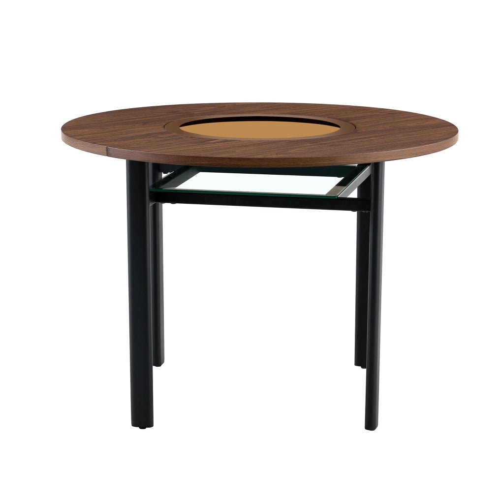 Tavolo da pranzo rotondo 100 cm marrone con inserto in vetro, 2-4 persone