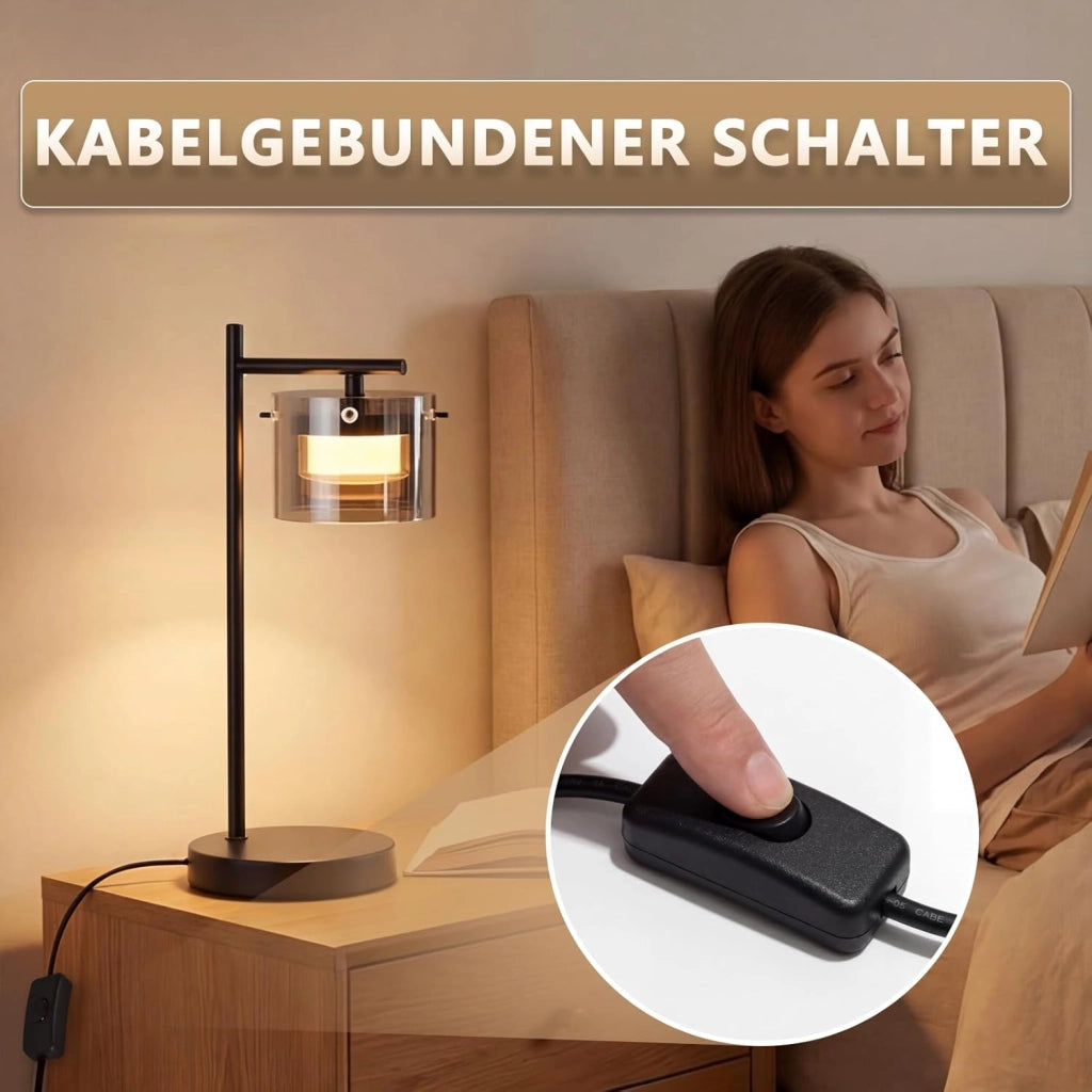 ZMH Lampada da comodino LED 8W 3000K moderna lampada da tavolo in vetro nero per soggiorno camera da letto e ufficio
