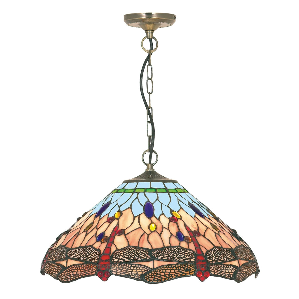 Sospensione Tiffany Libellula Metallo Ottone Vetro 1 Luce E27