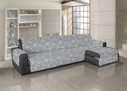 Copridivano Trapuntato Antimacchia Per Divani Con Penisola Dis. Reticolo Grigio - 190-195 cm - Grigio