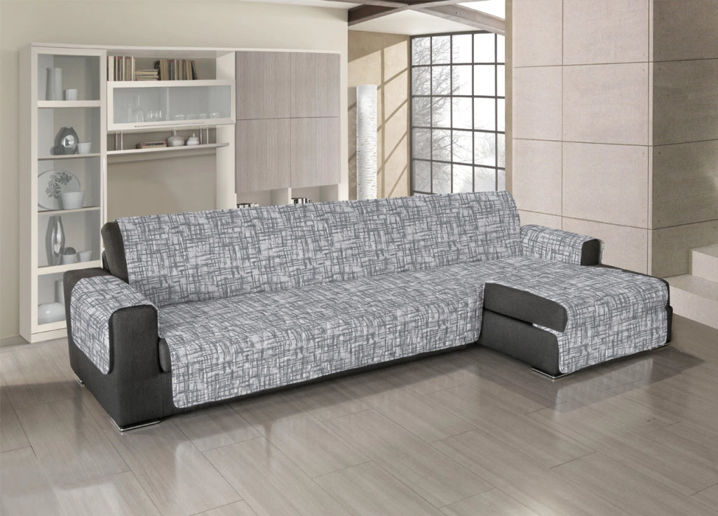Copridivano Trapuntato Antimacchia Per Divani Con Penisola Dis. Reticolo Grigio - 190-195 cm - Grigio