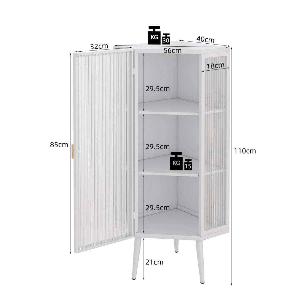 Mobile angolare da bagno in metallo e vetro temperato 56x42;5x110 cm bianco