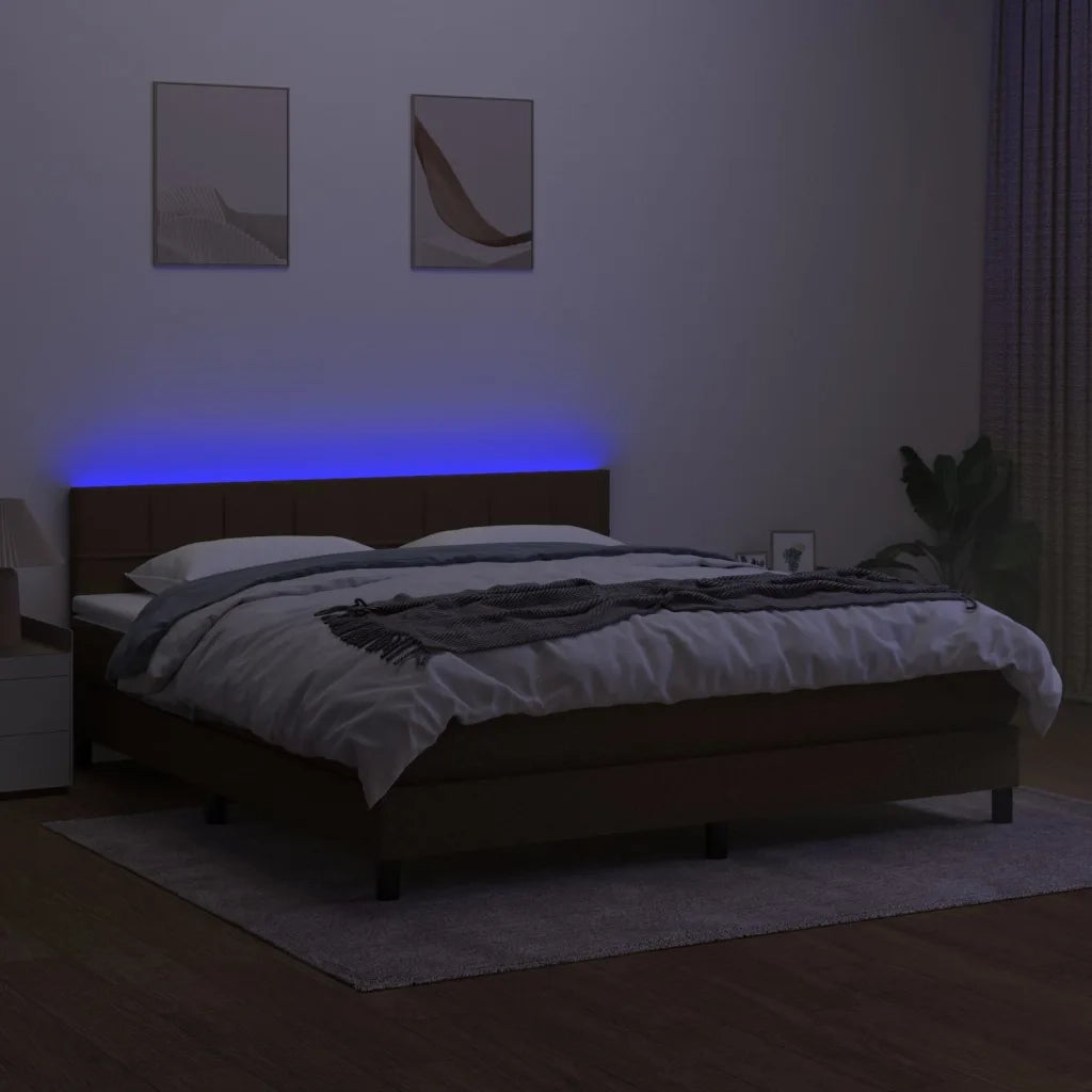 Letto a Molle Materasso e LED MarroneScuro 180x200cm in Tessuto cod mxl 58747