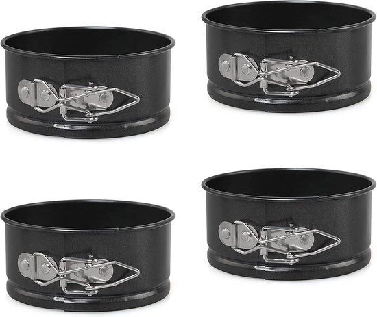 Set di stampi per mini-torte a forma rotonda con fondo rimovibile e rivestimento antiscivolo - torte di formaggio, torte, quiches - 4 pezzi 

Specifiche tecniche: 
- Lunghezza complessiva: 105 cm