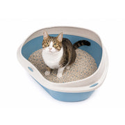 Lettiera Angolare per Gatti con Bordo Antisporco e Accesso Facilitato – Disponibile in 49x40x17,5 cm e 58x48x20,5 cm Azzurra - M:49x40x17,5cm
